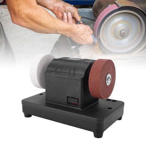 Depisuta Mini Bench Grinder Compatible With 20V Battery Tools, featuring dual grinding wheels for sharpening and rust removal.