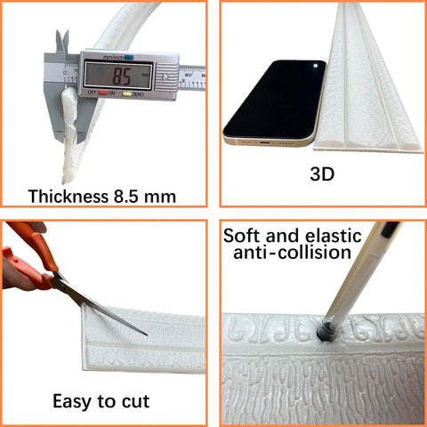 Peel And Stick 3D Crown Molding Foam Wall Border Self Adhesive Baseboard Trim White 2 Pack Easy to Cut and Anti-Collision