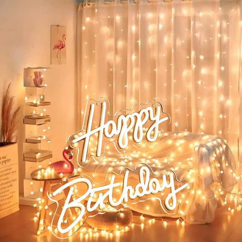 Birthday Neon Sign Led Flex Transparent Acrylic Letter Board Backlight Neon Light For Wall Decor And Party Setup 3D