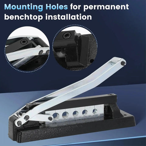Heavy Duty Ferrule Crimping Tool For Air Hose Repair Kit With Five Dies And 100 Ferrules, detailed view with mounting holes.