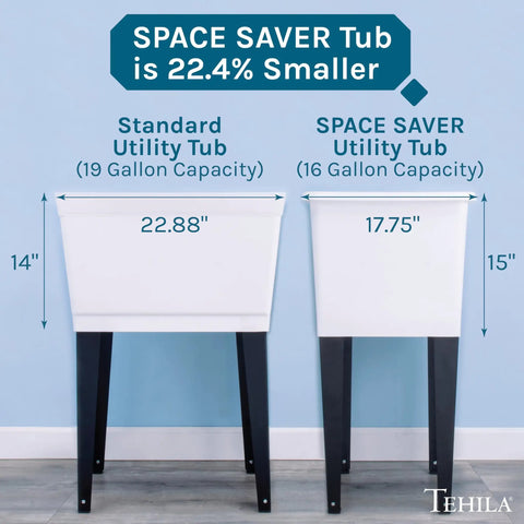 Space Saving Utility Sink With Gooseneck Faucet And Side Sprayer Narrow White Tub Black Faucet next to standard size tub