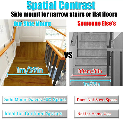 Image comparing our Heavy Duty Square Wrought Iron Railing Spindles With 90 Degree Curved Base with competitors for stair safety.
