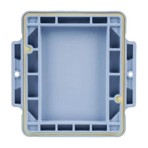 Heavy Duty Pvc Junction Box Six By Six By Four Inches With 172 Cubic Inch Capacity Matte Gray Housing, top view showing interior structure.