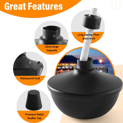 4 Pack Metal Tabletop Torches 22oz Citronella Scented Outdoor Torches for Patio Deck and Garden features and wick details