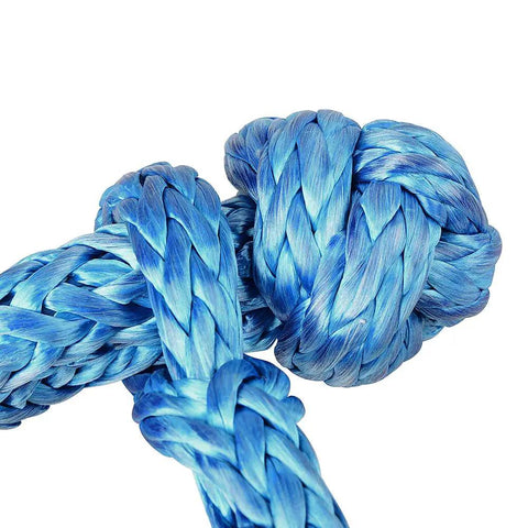 Close-up of blue synthetic soft shackle rope 1/2 inch with protective sleeve from 4 Pack Synthetic Soft Shackle Ropes kit.