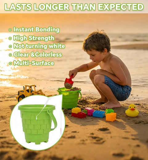 Hella Fast Drying Super Glue For Plastic Repair And Model Fixing With Killer Instant Bond For Abs Pvc Pla 3D Miniatures Precision Tip No Mess Formula Two Pack Bundle, child playing with sand and green plastic bucket