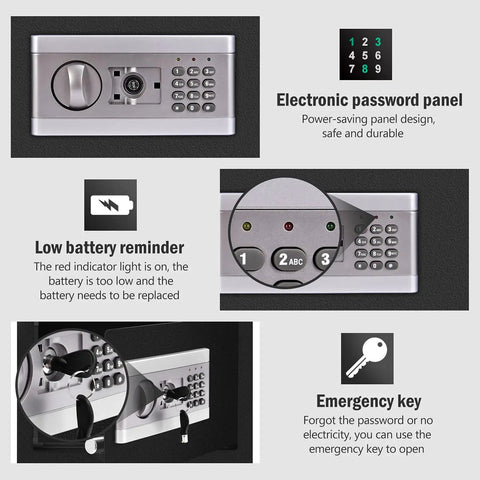 Close-up of digital keypad and indicators on Heavy Duty Safe Box Security Cabinet With Digital Keypad Alarm LED Indicator And Triple Lock Core Anti Theft For Cash Jewelry And Guns Fireproof Safe Cabinet Includes Expansion Nails And Battery Pack.