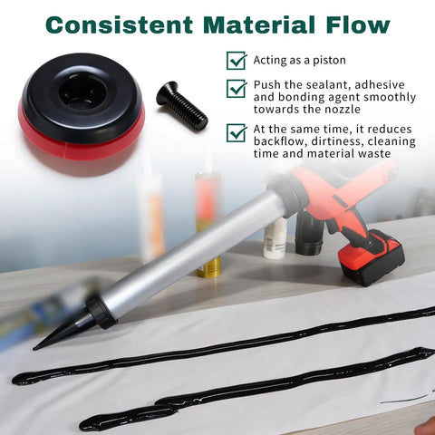 Heavy Duty Metal Plunger And Screw Replacement Kit For 20 Oz Sausage Barrel Caulk Guns Fits Cordless Adhesive Dispensers, piston and screw with black adhesive.