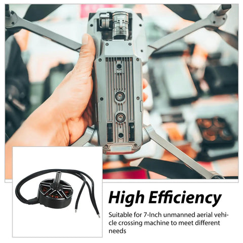 Close-up of a handheld drone with inset showing Beefy 1300Kv Alloy Brushless Drone Motor for 7 Inch Racing Drones with Easy Install