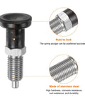 Top Shelf Stainless Steel Ball Nose Spring Plunger Set With Push Fit Design And M12x1.5 Thread showing spring plunger with nuts and stainless steel finish.