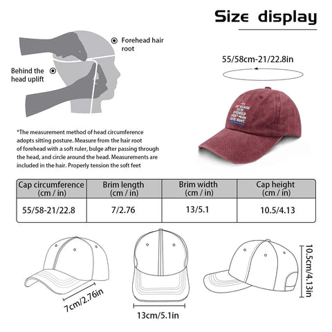 Size display of Breathable Wine Red Mens Cap With Adjustable Strap Washed Cotton Dad Hat Lightweight Anti Sweat Band