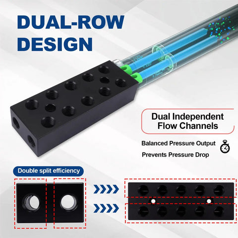 Dual-row design of Multi Port Pneumatic Manifold For Air Water And Oil Distribution Inline Block Splitter 7-Port