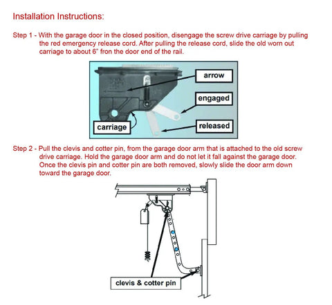 Beefed Up Screw Drive Carriage Replacement For Garage Door Opener 36179R.S And 39179R-S installation instructions