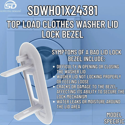 Top Load Washer Lid Lock Bezel Replacement White Bezel 4502680 Side View in White Plastic