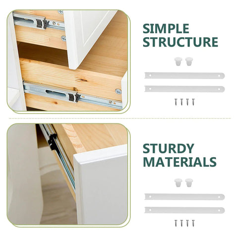 Heavy Duty Drawer Slide Kit With White Plastic And Metal Rails For Dresser Drawers And Baskets, Lightweight Design For Easy Install, Stable Support, Modern Aesthetic, Ideal Replacement Part For Reno Projects. white drawer slide kit with screws and rails installed on dresser drawer
