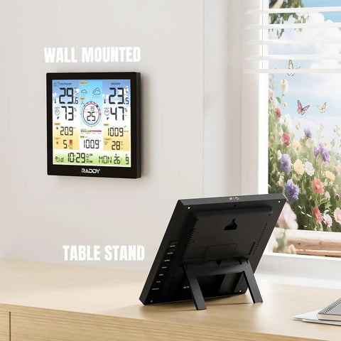 Pro Grade WiFi Weather Station with Indoor Outdoor Temperature and Humidity Monitor, 10 Inch Digital Color Display, wall mounted.