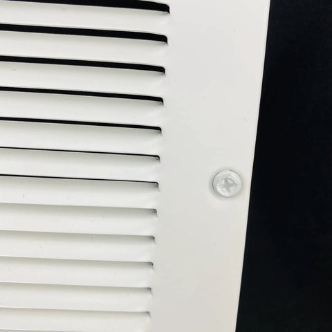 Close-up of sturdy steel return air grille for 24x6 duct opening white vent cover for sidewall and ceiling HVAC cold air intake grille