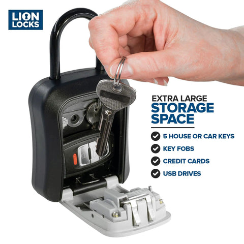 Person using key to open Secure 4 Digit Key Lock Box For Outdoor Key Access Portable Weatherproof Safe