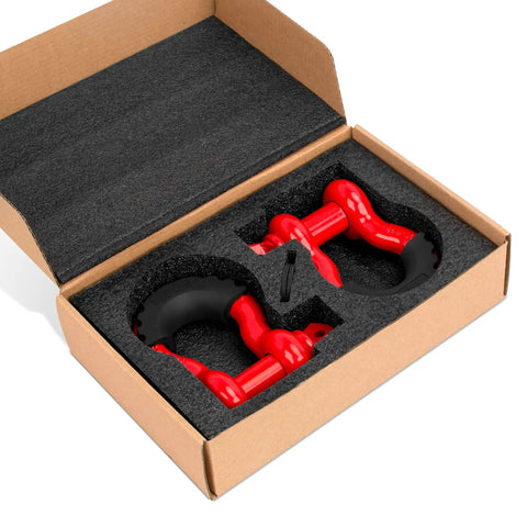 3/4 Inch D Ring Shackles 2 Pack Heavy Duty Tow Recovery Shackle With 7/8 Inch Screw Pin 9,500 Lbs Break Strength Ideal For Vehicle Recovery And Off Road Gear Red in packaging