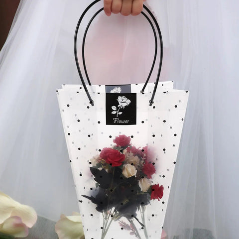 Plastic Flower Bouquet Tote Bag With Handy Handle For Floral Arrangements And Gift Packaging No Fuss Wrapping Bags