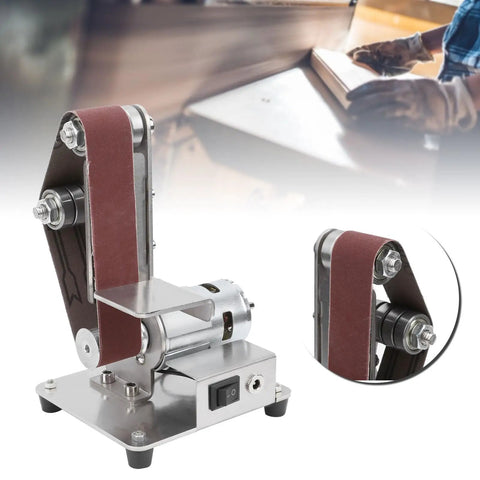 Multifunctional Mini Electric Belt Sander With 9000Rpm Brushless Motor for metal polish, featuring a steel chassis and 30x330mm sandbelt.