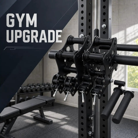 Pulley System Attachment for Home Gym With LAT Pulldown and Squat Rack Cables, Upgraded Roller Glider Pair, black steel on rack