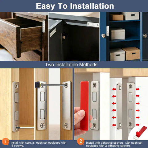 Heavy Duty 4 Pack Magnetic Door Catch Sliding Wardrobe Cabinet Latch With Dual Magnet Core Invisible Design installation guide image.