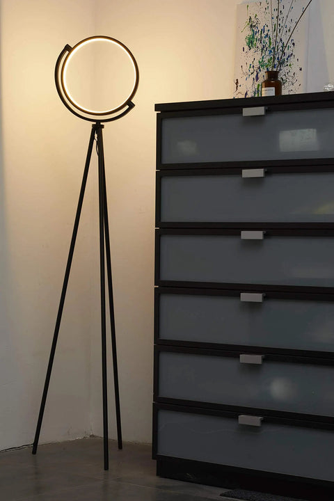Eclipse Modern Tripod Floor Lamp With Adjustable LED Ring Light For Living Rooms Bedrooms And Offices contemporary orb lighting