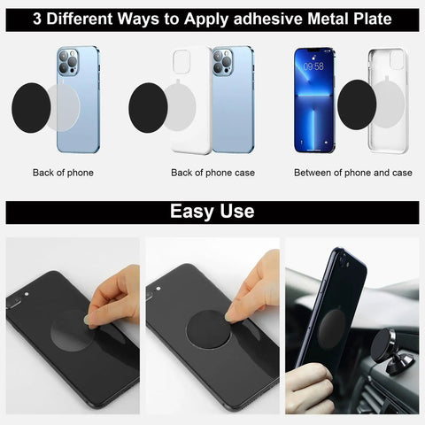 12 Pack Ultra Thin Metal Plates For Magnetic Car Mounts 6 Round And 6 Rectangular Durable Non Magnetic Plates With Strong 3M Adhesive Universal Fit For Smartphones And Tablets Easy Install Slim Ridiculous Grip applied to phone back and case.