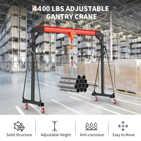 Gantry Crane With Manual Trolley 4400 Lbs Capacity 2 Ton Adjustable Height 8 To 12 Feet Portable Shop Crane Lift Hoist For Warehouse And Factory Includes Hooks And Shackles Beefy Built in warehouse