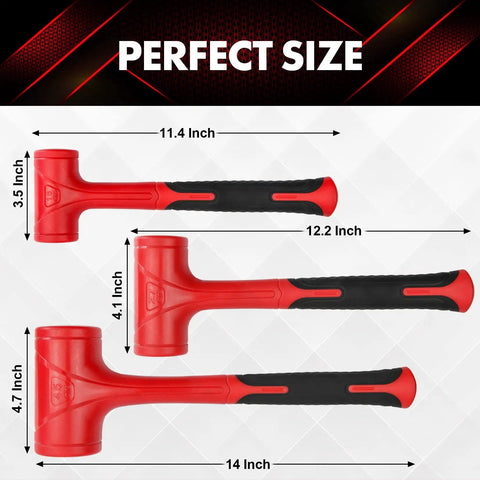Two Piece Dead Blow Hammer Set With 16oz And 27oz Ball Pein Mallets, Shockproof, Red and Black Unibody Molded Grip Displayed