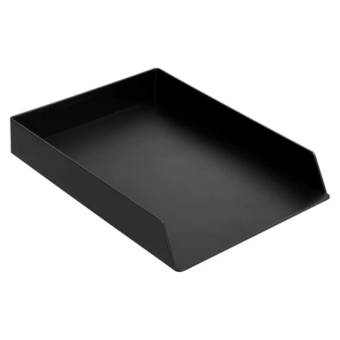 Rectangular Desk Organizer Letter Size Document Tray Two Pack Black Heavy Duty Plastic Stacking Caddy for office files, solid design.