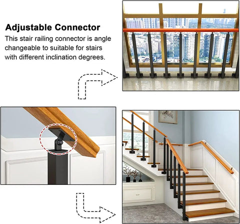Adjustable stair railing connector in black, 20-pack, for Top Shelf Stair Railing Spindles With No Sweat Side Mount Setup And Complete Screw Kit.