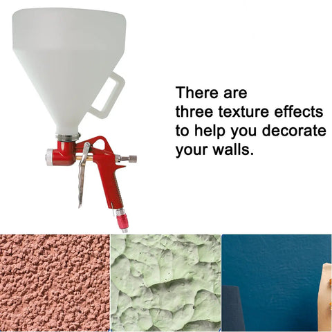 Drywall Texture Sprayer Kit One Point Five Gallon Air Hopper Paint Gun With Three Nozzles showing three wall texture effects