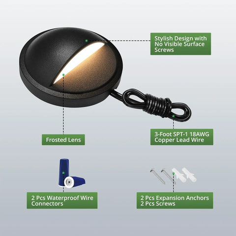 Low Voltage LED Deck Lights 4 Pack Screwless for Outdoor Steps and Railings, 2W Integrated LED Chips, Die Cast Aluminum