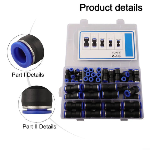 Awesome 50Pc Straight Push Connector Kit For 4-12mm Pneumatic Tubes Durable PU Fittings That Slip Right In For Fast Automation And Machine Tool Upgrades Without Any Screws Or Special Tools, 50-piece case