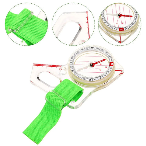 Thumb Type Precision Orienteering Compass With Fast Needle Reset For Hiking And Camping, green strap, acrylic directional map tool
