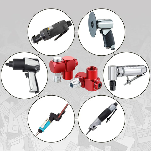 One Quarter Inch NPT 360 Degree Swivel Air Hose Connector Two Pack For Pneumatic Tools And Industrial Air Fittings With Quick Change Adapters To Prevent Kinking And Cut Fatigue For Pros And DIYers, red aluminum swivel fittings