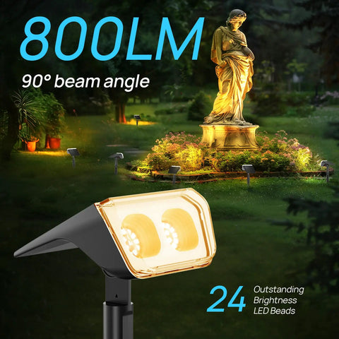 Outdoor Solar Spot Lights 12 LED IP67 Waterproof Dusk To Dawn Landscape Spotlights and illuminated statue scene at night