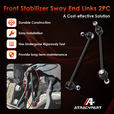 Front Sway Bar End Link Set - 2 Pack Fit For Hyundai Santa Fe 07-12 And Veracruz 07-12, Kia Sorento 11-13, Saturn Aura 07-09, Ion 03-07, Pontiac Pursuit 05-06 - Easy Bolt-On Suspension Upgrade For A Smoother Ride., two black steel sway bar end links with ball joints