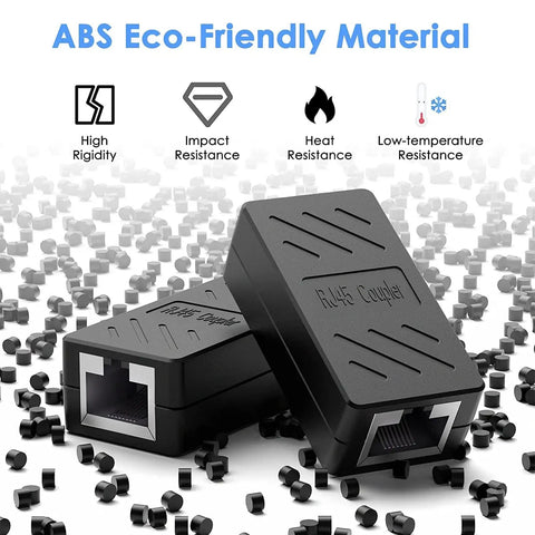 RJ45 Ethernet Cable Extender Coupler Kit For Cat5 To Cat8 Cables Plug And Play Inline Female Jack Connector With Nickel Plated Contacts Easy Snap In Clip Black 10 Pack Ready For Fast LAN Networking, eco-friendly ABS material