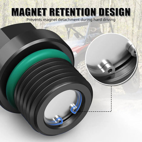 Magnet retention design of Beefed Up Black Front Differential Screw Kit With FKM O Ring And Neodymium Magnet For Polaris General 1000