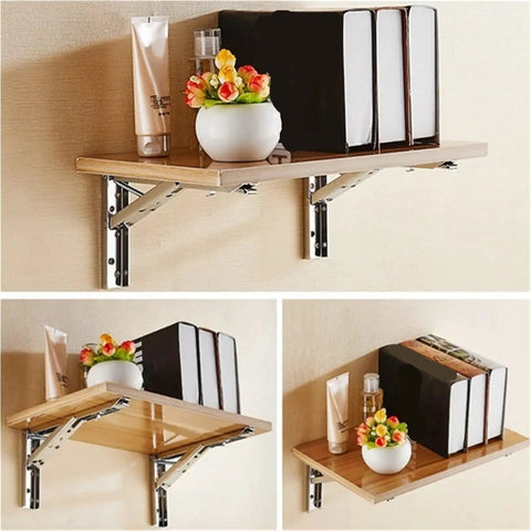 Two Pieces Adjustable Wall Mounted Triangle Folding Bracket Set For Shelves And Benches Heavy Duty Silver 8 10 12 14 Inch
