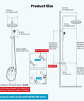 Brushed Nickel Shower Faucet Set With 8 Inch Rain Shower Head Handheld Spray Double Lever Handles Tub Spout 3 Function Diverter Wall Mount Bathroom Fixture All in One Premium Brass Construction dimensions and size chart.