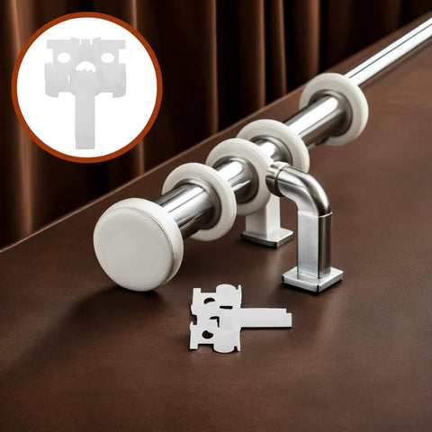 Dead Simple And Tough Vertical Blind Replacement Parts With Slick Pull Pulleys Plus Quick Fix Carrier Kits For Window Curtain Wands and Sturdy Plastic Home Office Repair Gear on a brown surface.