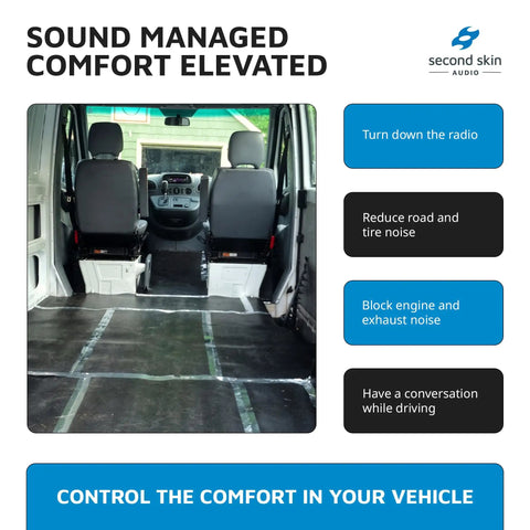 Interior view of a van showing Top Shelf Mass Loaded Vinyl Sound Barrier With Closed Cell Foam for sound reduction.
