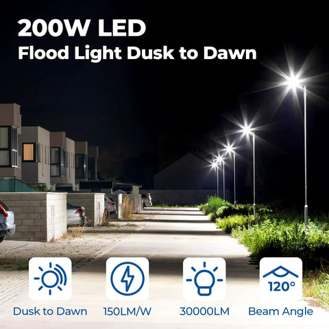 Switchable 100W 150W 200W LED Parking Lot Light With Dusk To Dawn Sensor illuminating street at night