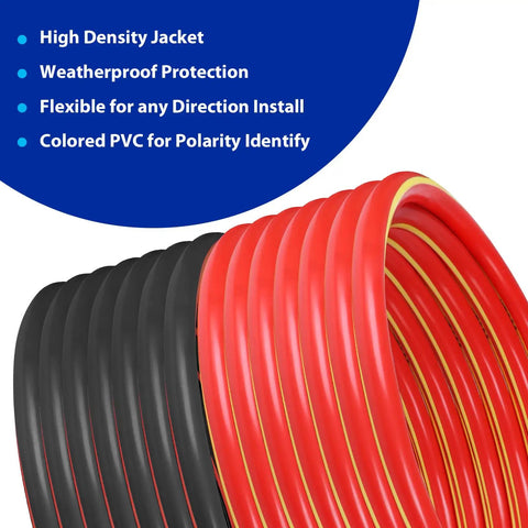 1/0 Gauge Battery Cable Kit 26 Ft Black And Red Copper Clad Aluminum Inverter Wire Coiled with High Density Jacket