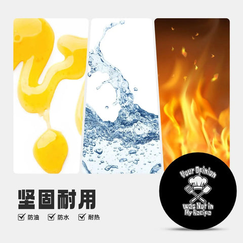Round Acrylic Fridge Decor 2.17 Inch Clear Magnetic Kitchen And Office Accessory With Crisp Print And Durable Backing Perfect For Fridges And Whiteboards Featuring Your Opinion Was Not In My Recipe Funny Quote with colorful oil, water, and flame graphics.
