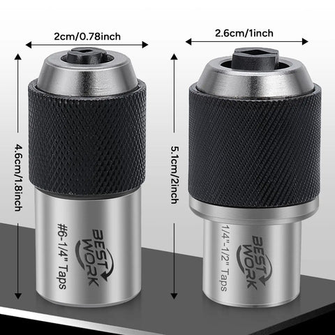 Adjustable Tap Socket Set 3/8 Drive, 3 Piece Tap Handle Tool Kit For Tight Spaces showing two tap sizes #6-1/4 and 1/4-1/2, rugged steel